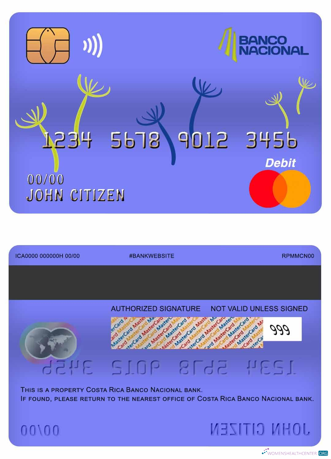 Download Costa Rica Banco Nacional bank master debit card Photoshop template